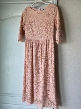 Dainty Jewells Peachy Pink Lace Midi Dress